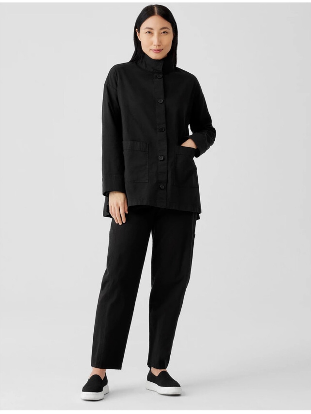 Eileen Fisher Cotton Hemp Stretch Stand Collar Jacket - Picture 3 of 12
